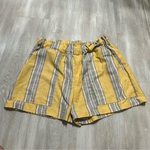 Simply Blessed Yellow Striped Linen Shorts Sz XL